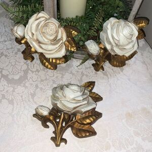 Vintage Hollywood Regency 3D Roses Homeco Rose Plaques wall hangings set of 3